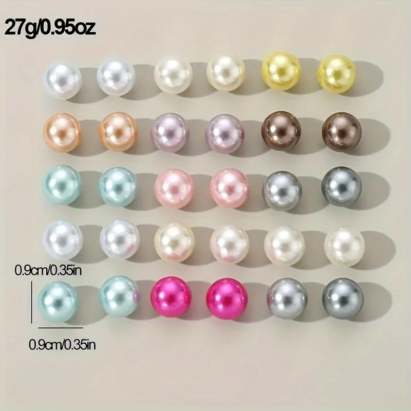 Elegant Colored Imitation Pearl Stud Earrings Korean Charm Ball Bead Earrings Women's High-end Banquet Jewelry Gifts 15 Pairs