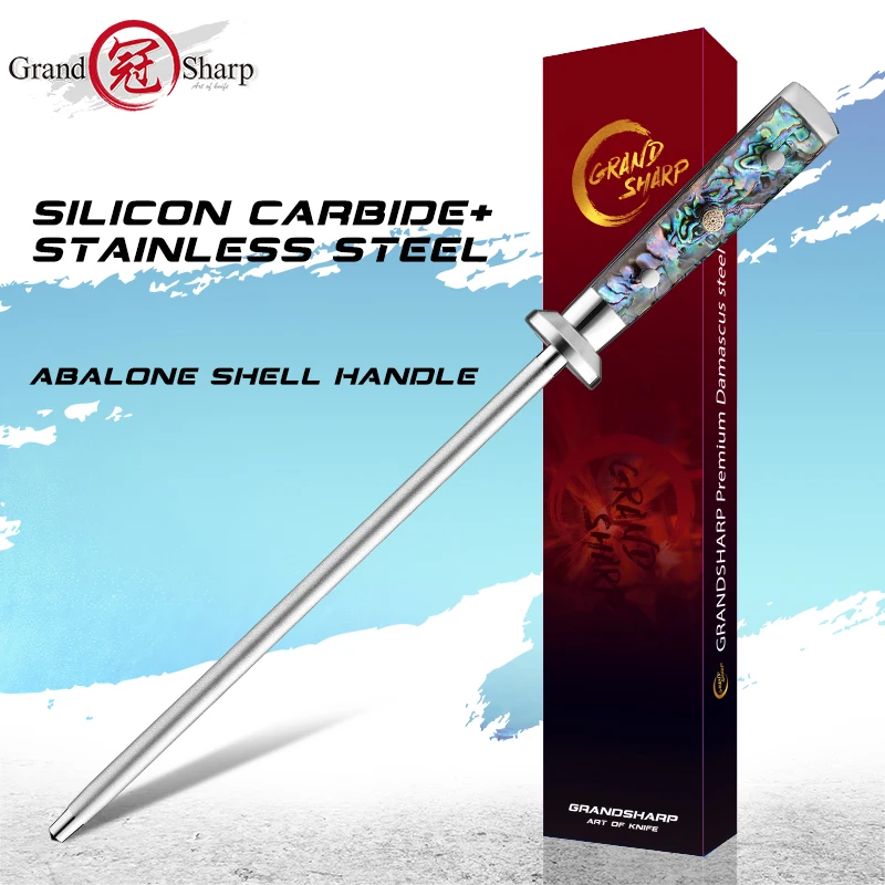 

Grandsharp Knife Diamond Sharpening Stick Sharpener Rod Stainless Steel Knife Kitchen Tools with Abalone shell handle