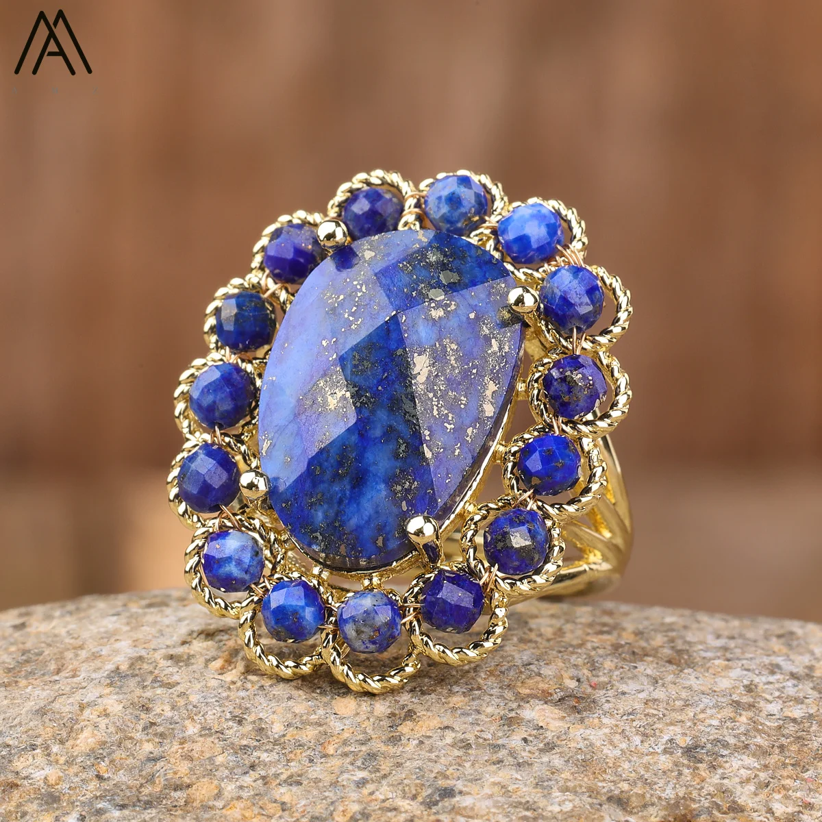 Mode Frauen Blau Türkis Aussage Ringe Böhmen Natürlichen Edelstein Einstellbare Ring Designer Hochzeit Schmuck Geschenke – Detail 7