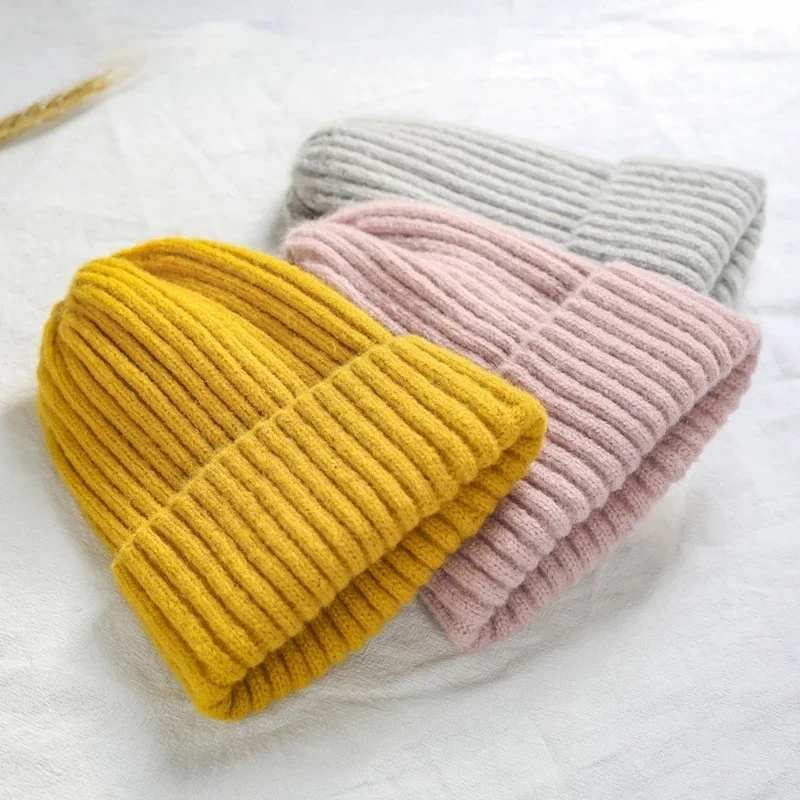 

2019 New Winter Solid Color Wool Knit Beanie Women Fashion Casual Hat Warm Female Soft Thicken Hedging Cap Slouchy Bonnet Ski