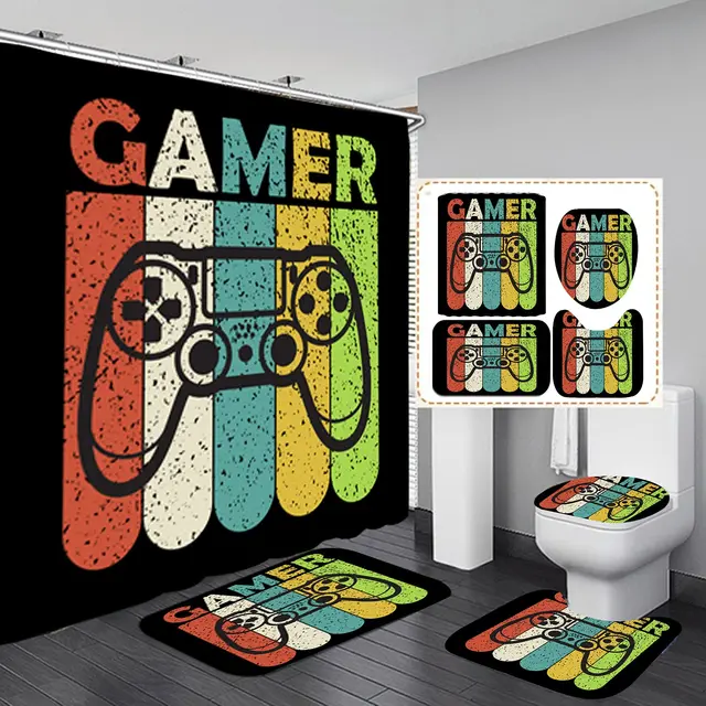 Cartoon Game Controller Pattern Bathroom Sets Rugs Shower Curtain