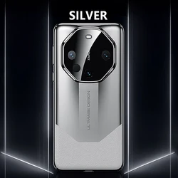 Luxurious Original Leather Phone Case with Cowhide Texture and Plating Cover for Mate 60Pro (Silver)