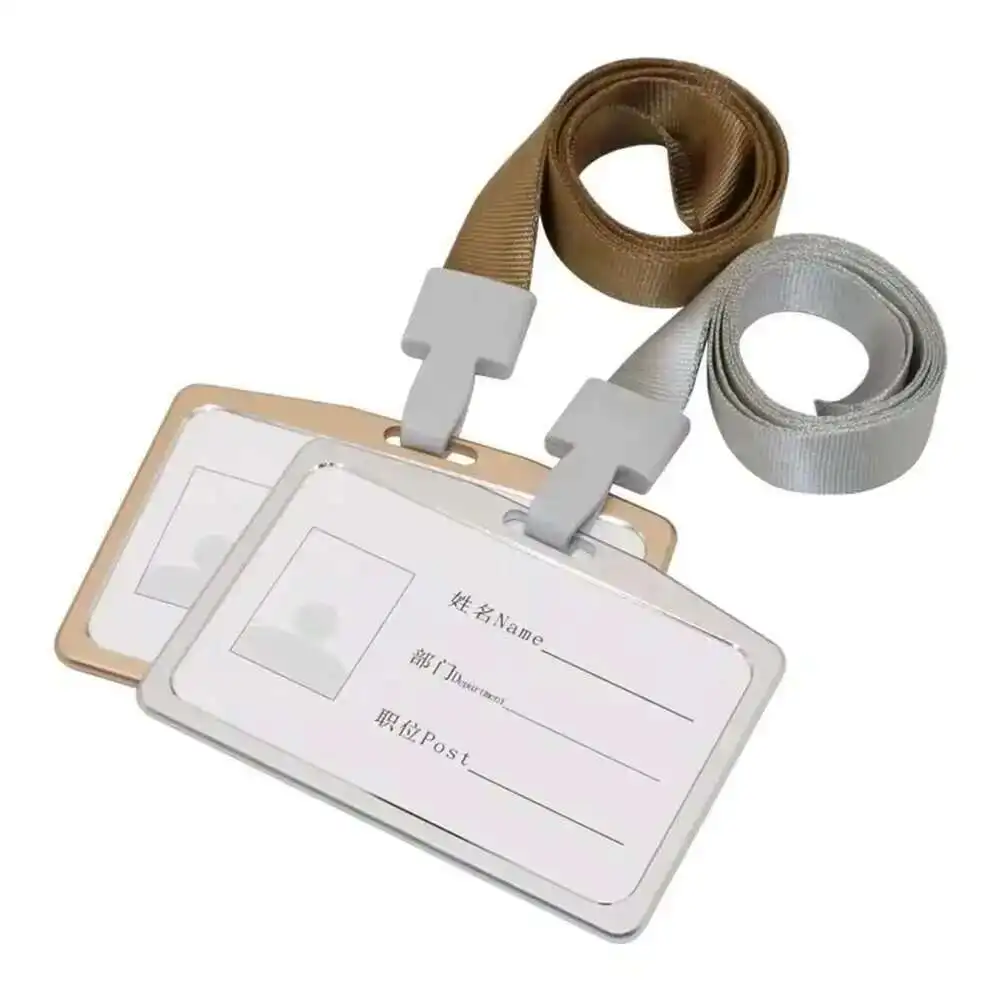 Metal Vertical And Horizontal Work Id Badge Card Holder Name Tags School Pass Card Holder With Neck Lanyard