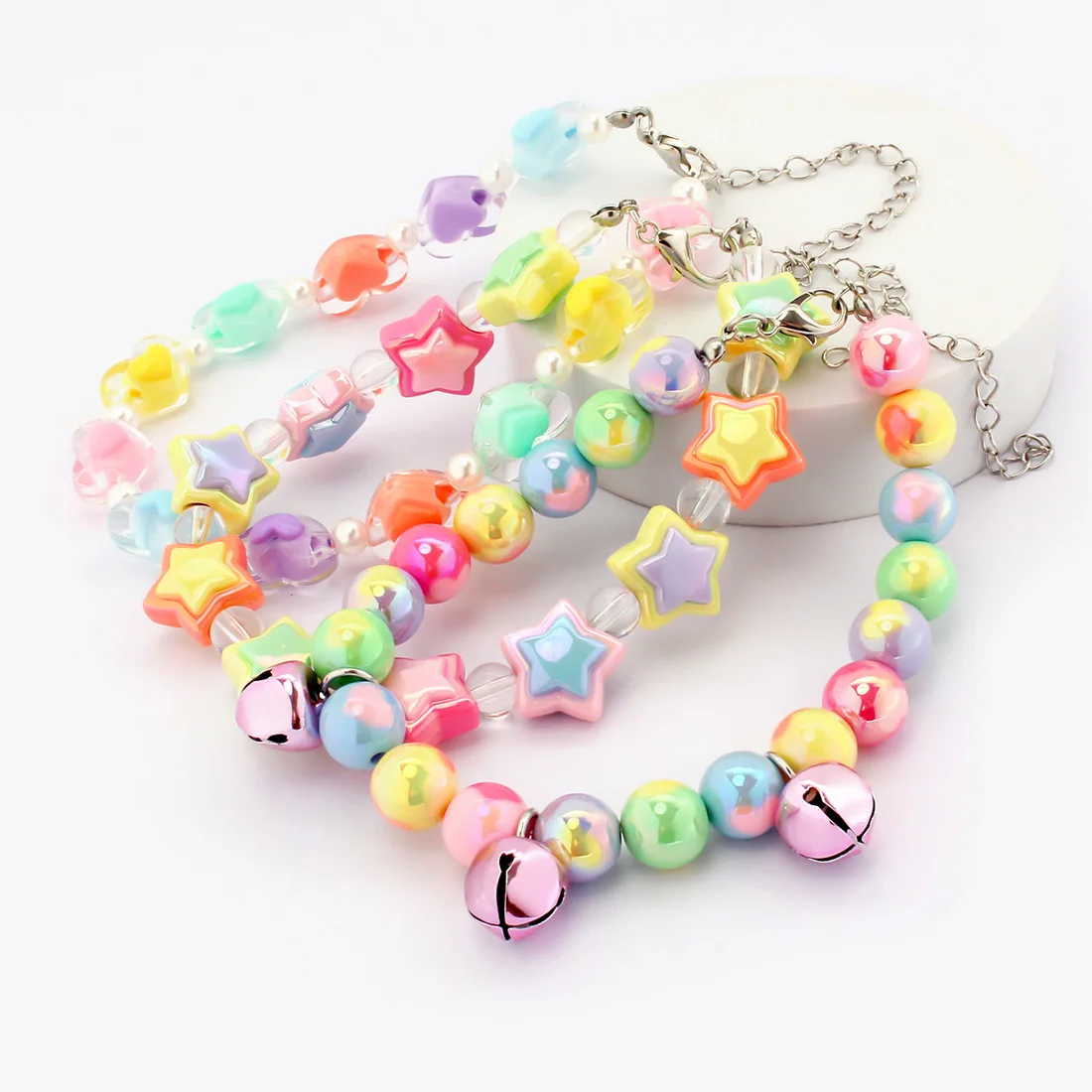 Charming Candy-Colored Pearl & Flower Bead Pet Necklace with Adjustable Alloy Chain