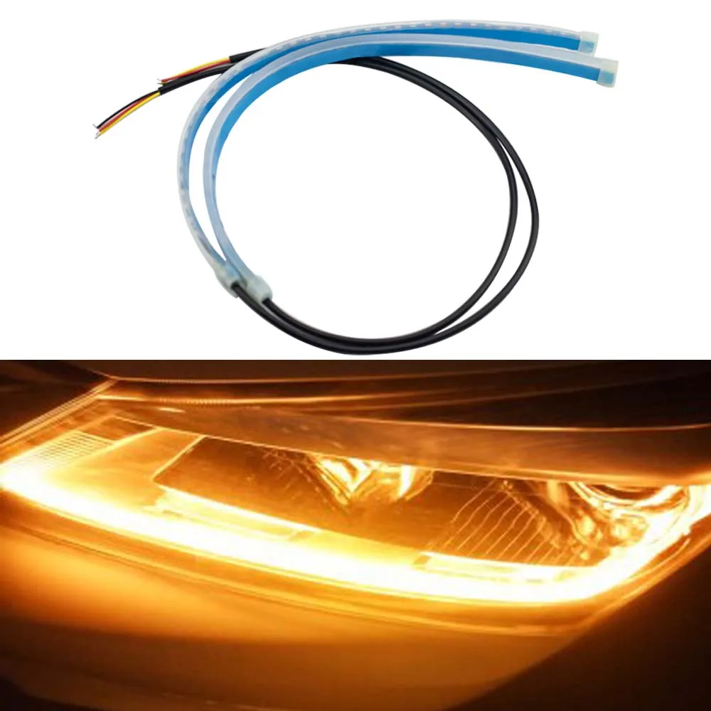 Car Running Lights LED Flexible Strip Auto Headlights Hose White Turn