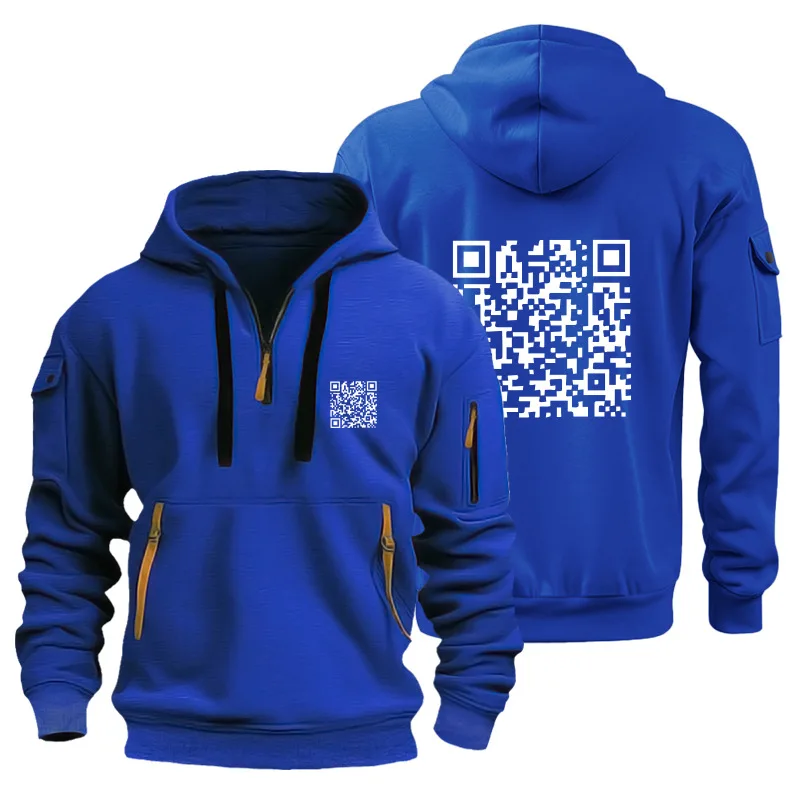 Zip Up Hoodies QR Code Hooded fu you Sports Pullover Harajuku spring Long Sleeve Multi-pocket Loose Coat Novelty Sweatshirts top