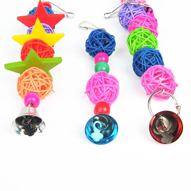 Pack Bird Toy Cage Bird Accessories Wood Parrot Toys Toy Swing Suspension Bridge Ball Cage Bells Pet Supplies Set