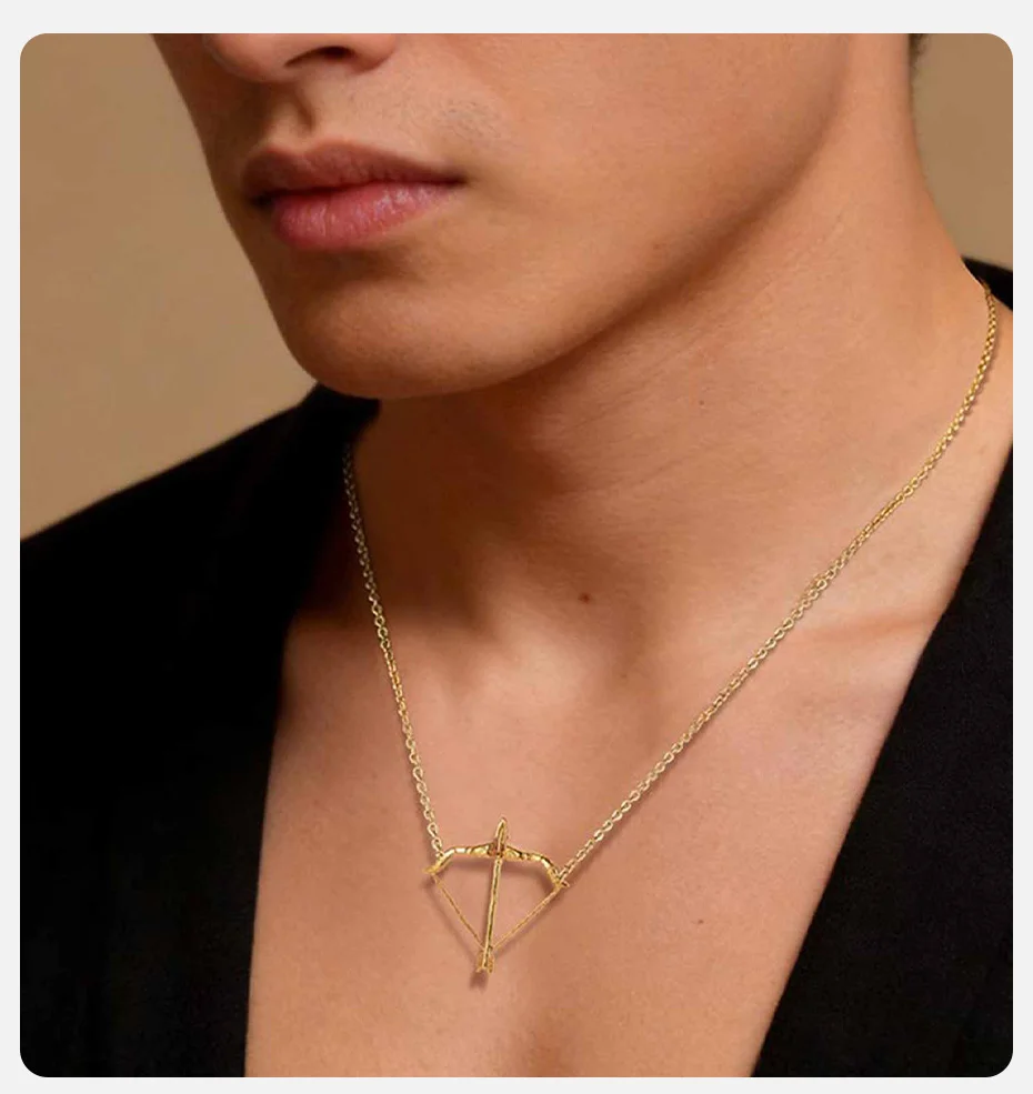 Vnox Bogen und Pfeil Anhänger Verstellbare Halskette, Edelstahl Bogenschützen-Halsketten, Schütze Sternzeichen Charm Schmuck Geschenk für Männer Ihn – Detail 2