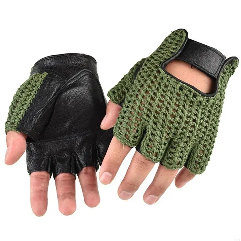 R6FE 2pack Durability Men's Mittens Half Finger Wools Leather Gloves Outdoor Sports for Gym, Motorcycle Cycling, and Outdoors 4