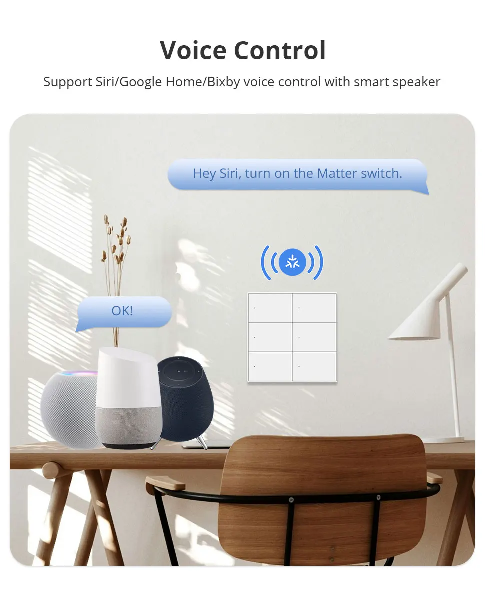 Matter Over WiFi Smart Wall Light Switch 1 2 3 4 6 Gangs with Neutral Switch US