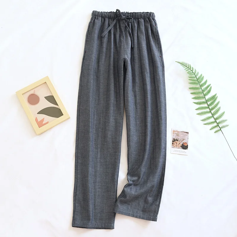 2023 Japanese Spring/Summer New Couple Sleepwear 100% Cotton Double Layer Gauze Men's and Women's Home Pants Large Pants