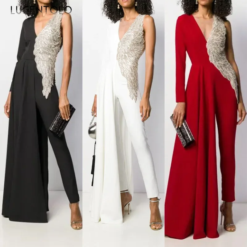 

Женский Облегающий комбинезон с глубоким V-образным вырезом и одним плечом