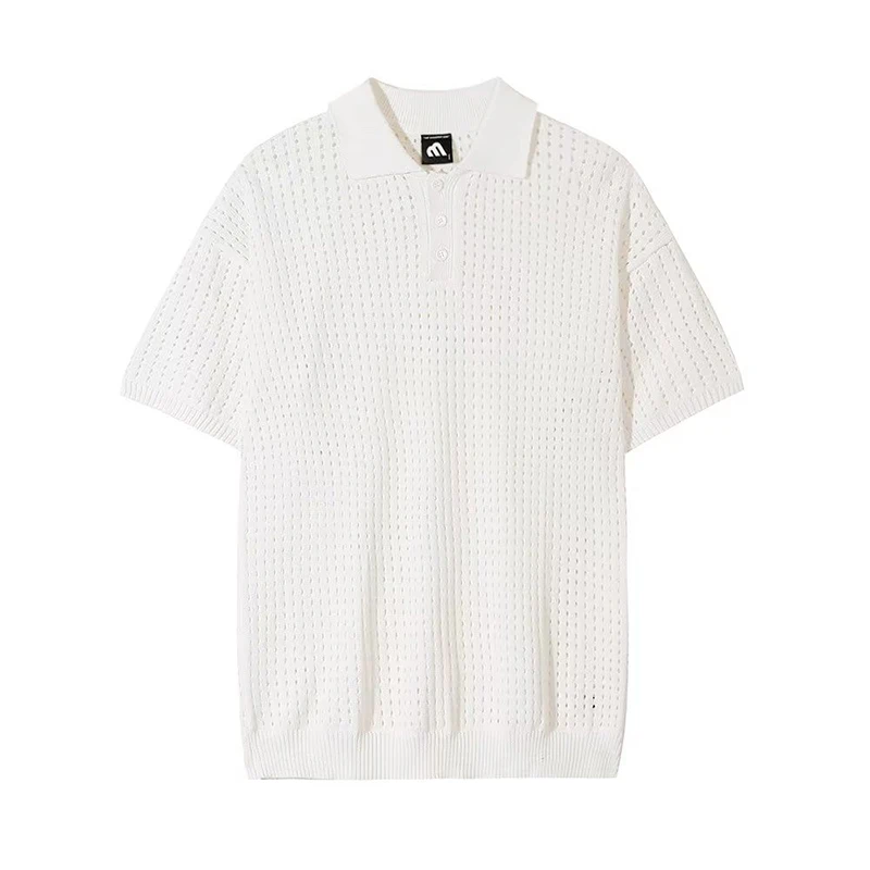 Summer Hollow Out Short Sleeve Men Polo Sweatshirts Thin  Loose Fashion All-match Harajuku Oversized T Shirts Office Daily White