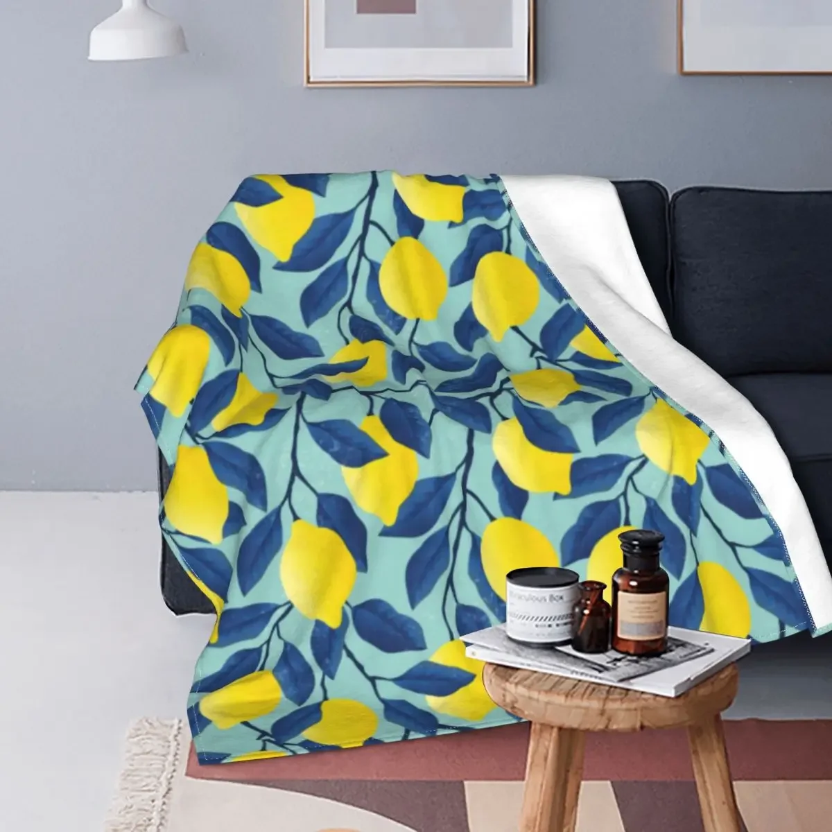 

Lemon Pattern Flannel Throw Blanket Fruits Super Novelty Soft Warm All Season Home Bedroom Sofa Decor King Size Camping Gifts