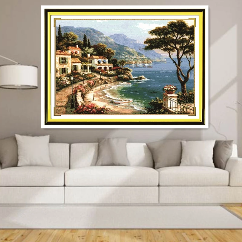 Landscape Counted Cross Stitch Kits Harbor Of Love DIY Handmade Needlework Cross-stitch Set Embroidery Printing 14CT Home Decor
