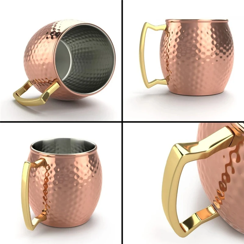 1pcs 550ml 18 Ounces Moscow Mule Mug Stainless Steel Hammered Copper Plated Beer Cup Coffee Cup Bar Drinkware