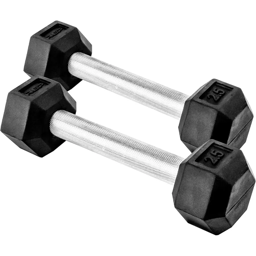 Fitness Rubber Hex Dumbbell(s) - 2.5 LB Pair - Low Odor, Fully Knurled Handle