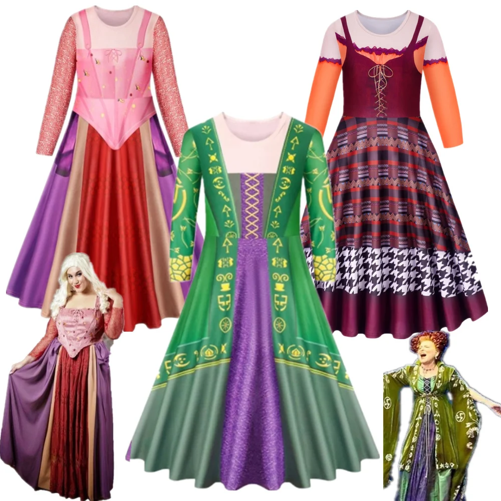 Festa Festiva Divertente Hocus Pocus 2 Costume Sarah Sanderson Sisters Cosplay Costume Dress Outfit Kids Girls Halloween Carnival
