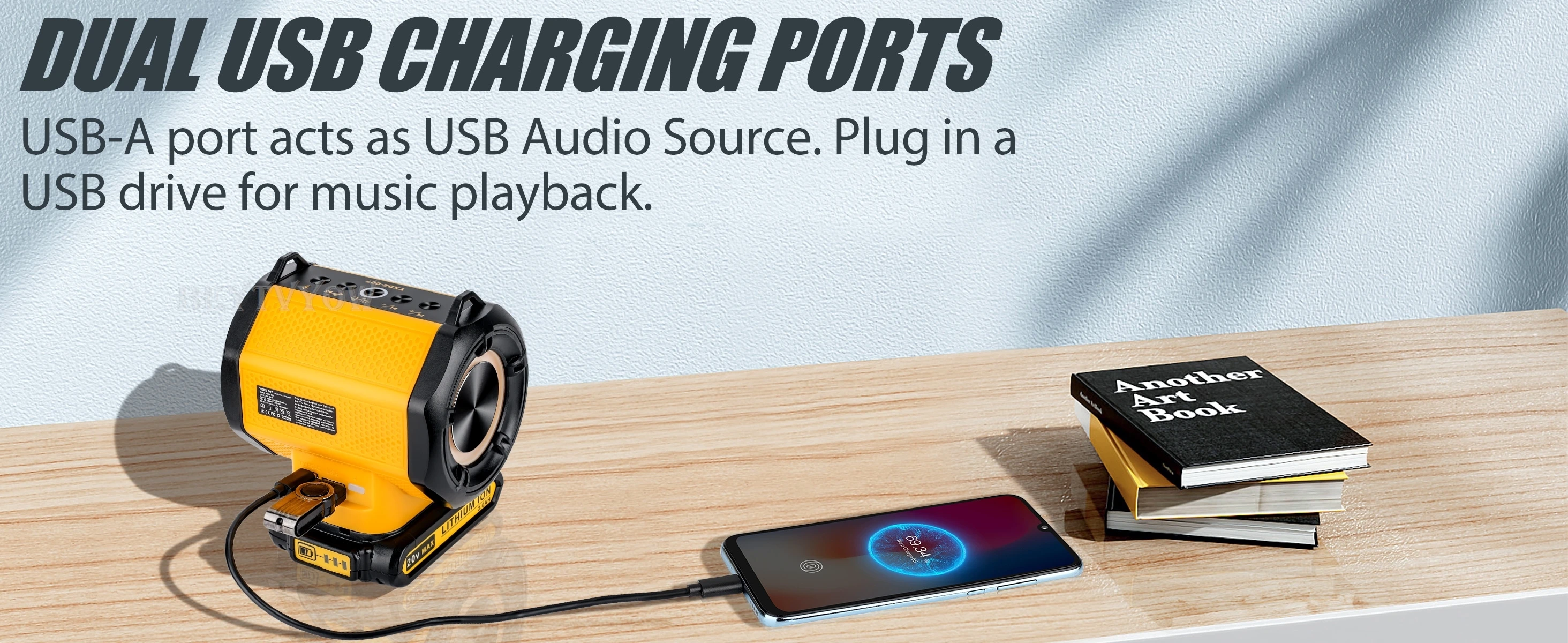 Bluetooth Speaker for Dewalt 20v 60v Battery With USB-A/C ports RGB Light 30W Co