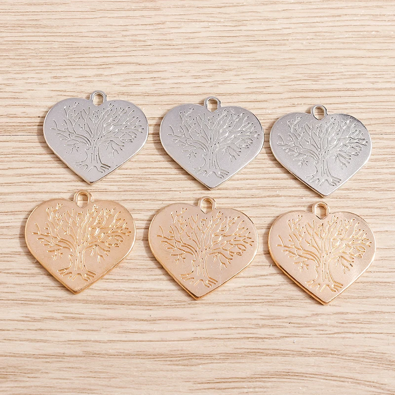 Tusember 10 Stück 23 x 23 mm Legierung Gold Silber Farbe Lebensbaum Herz Charms Anhänger für DIY Ohrringe Halsketten Schmuckherstellung Zubehör