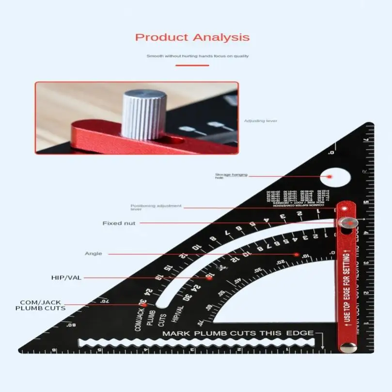 Aluminum Alloy Positioning Triangle Foldable Ruler with Adjustable Rod Durable Convenient Measuring Ruler