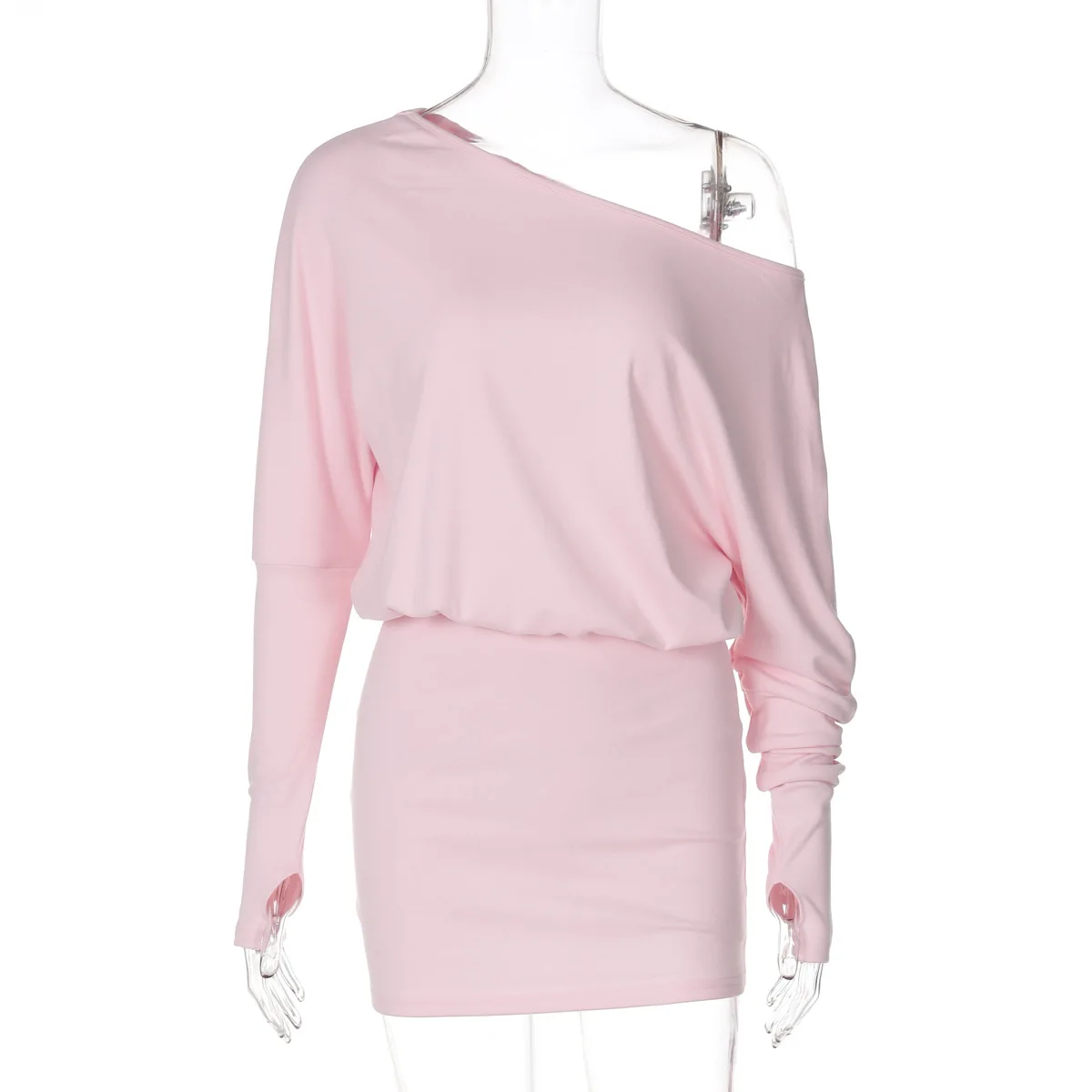 Fashion Off-Shoulder Patchwork Mini Dress Women Slim Long Sleeve High Waist Autumn Solid Dress Female Backless Dress