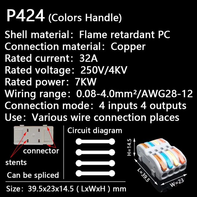 Mini Fast Wire Cable Connectors Universal Compact Conductor Spring Splicing Wiring Connector Push-in Terminal Block P421 F12 P424 (Colors Handle)