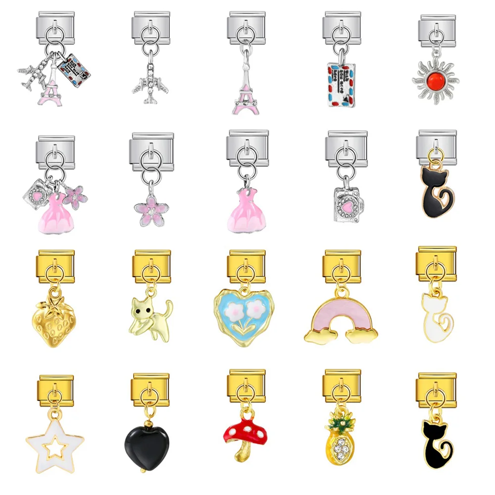 Mode Bunte Charms Anhänger Tag Flugzeug Turm Rock Rote Sonne Italienischen Link Fit 9mm Edelstahl Armband Machen DIY schmuck – Detail 1