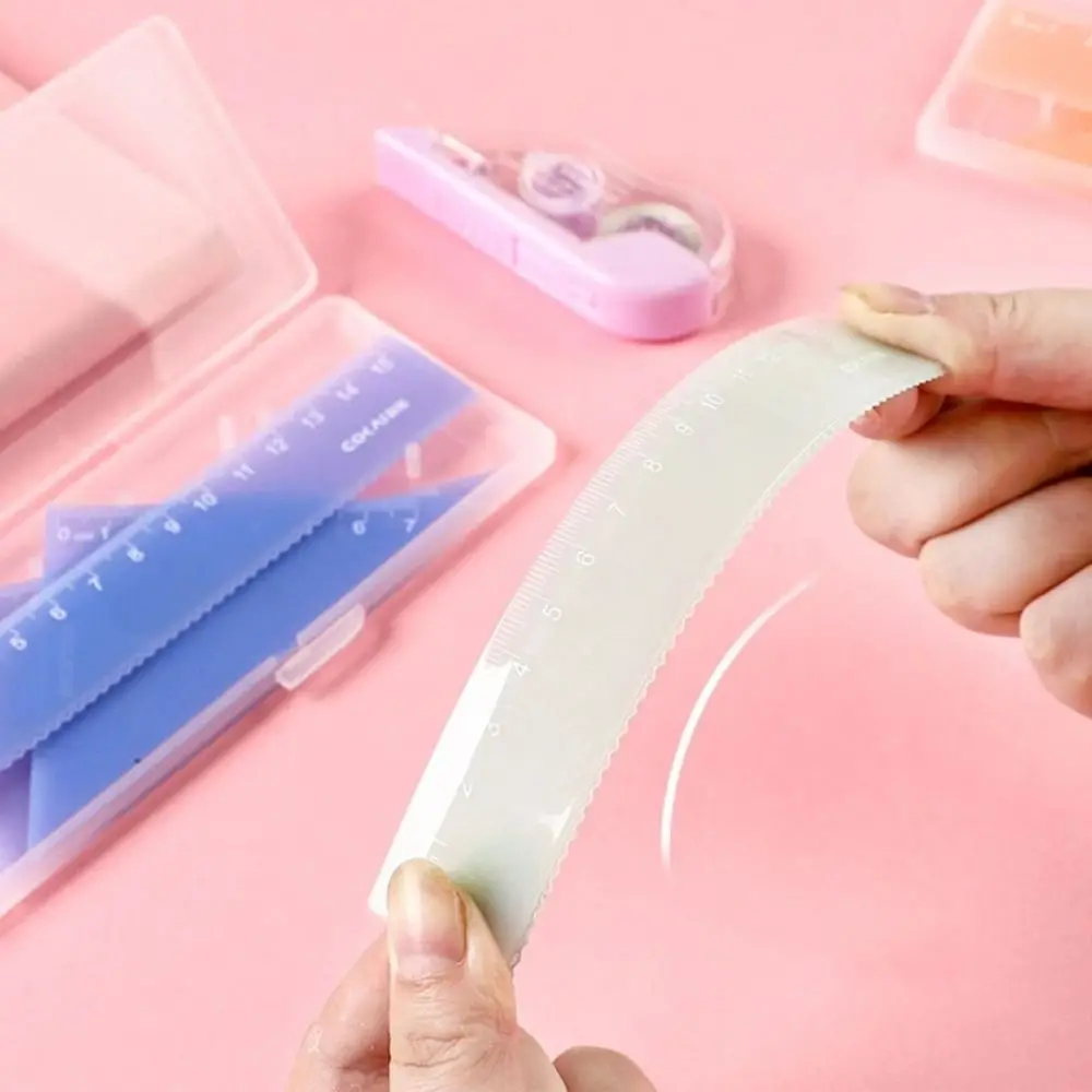 4개 세트 새 플라스틱 자 세트 캔디 컬러 15cm 삼각자 학용품 문구류 자 세트