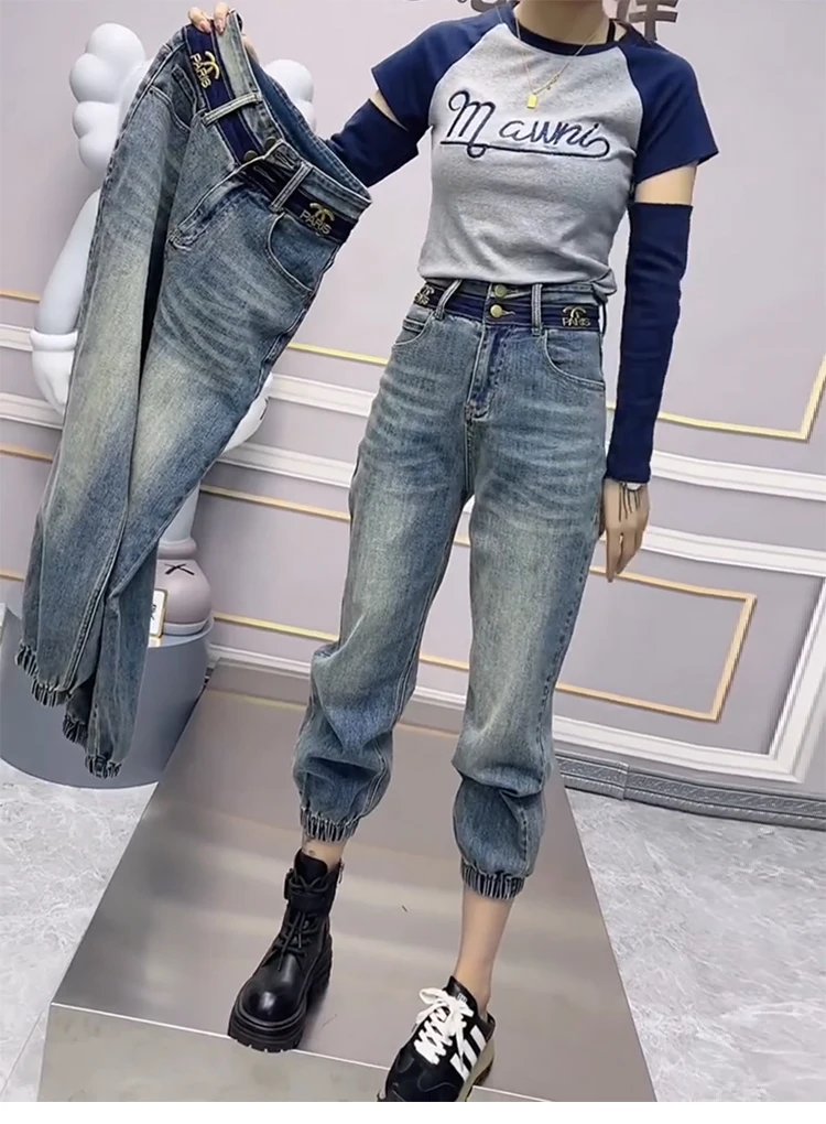 S7af02a7df4d340e7802d0127bbf5773ag Y2k Large Size Jeans Women's Summer Thin Model, New Bunched Feet Haren Pants Fat Mm Thin Straight Dad Pants S-4xl 40-100kg Mallzona