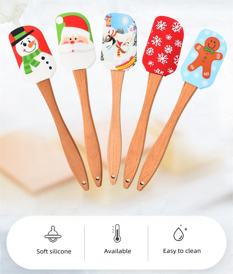 Description Picture 2 of itemCartoon Pattern Silicone Baking Spatula Non-stick Pastry Blenders Wooden Handle Cream Cooking Scraper Kitchen Flour Cake Mixer