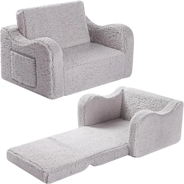 Convertible 2-In-1 Toddler Chair, Dual-Function Soft Sherpa Sofa Folding Chair For Little Ones, Transforms From Sofa To Recliner