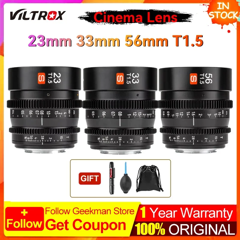 빌트록스 23mm 33mm 56mm T1.5 시네마 렌즈 수동 초점 프라임 필름메이킹 브이로그용 E 마운트, 루믹스 마운트(올림푸스, BMPCC 호환) ⒨ Ca