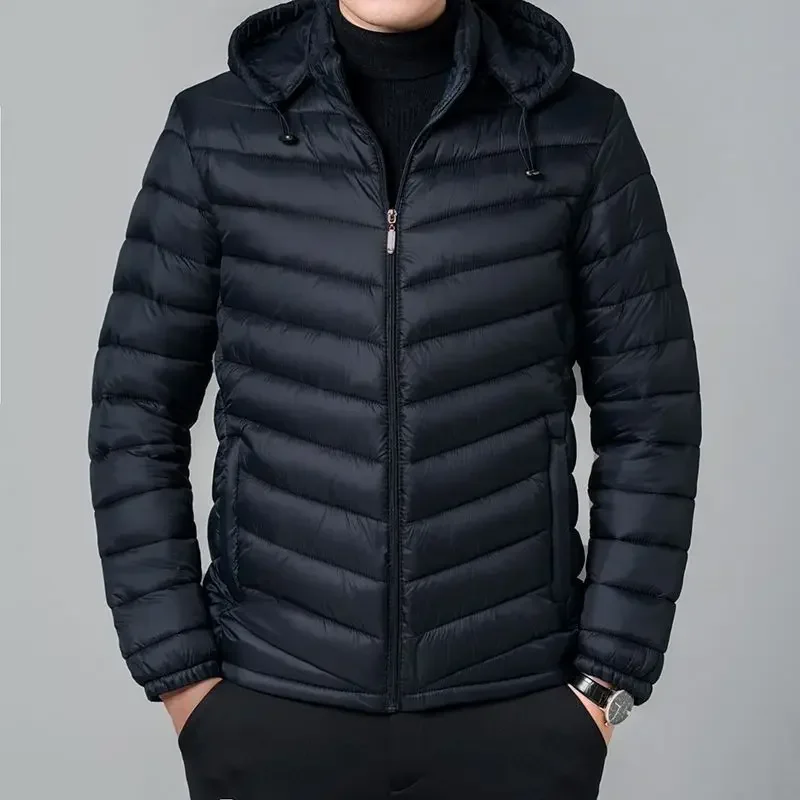 thumbnail image 1 of Chaqueta de plumón ligera para hombre, con cremallera, con capucha, acolchada, para hombre, parkas, ropa de lujo coreana, para invierno, 1 of 4