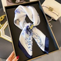 70X70CM Fashion Hair Scarf for Women Design Headband Ribbon Satin Silk Square Scarves Lady Wrist Wrap Design Multiple Styles 6
