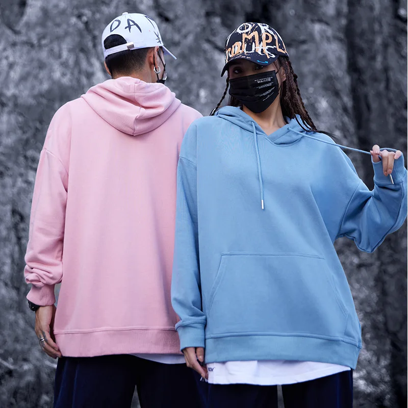 

Trendy brand sweatshirt with dropped shoulders and heavy pullover solid color hooded baggy