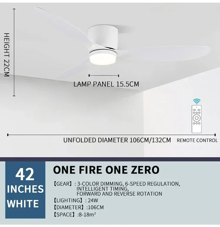 Modern Ceiling Fan with LED Light  Remote Control - High Air Volume for Kitchen Bedroom Dining Room Terrace