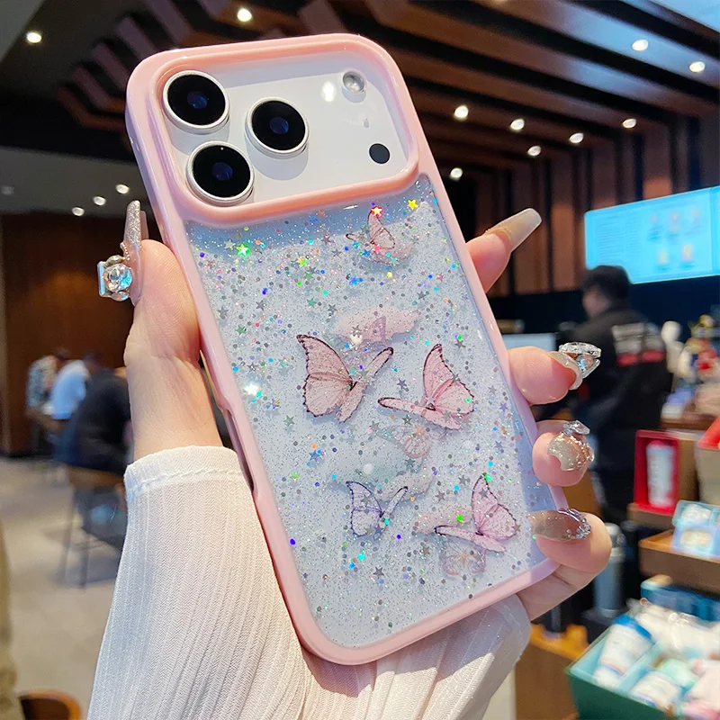 Glitter Butterfly Transparent Candy Color Epoxy Silicone Phone Case