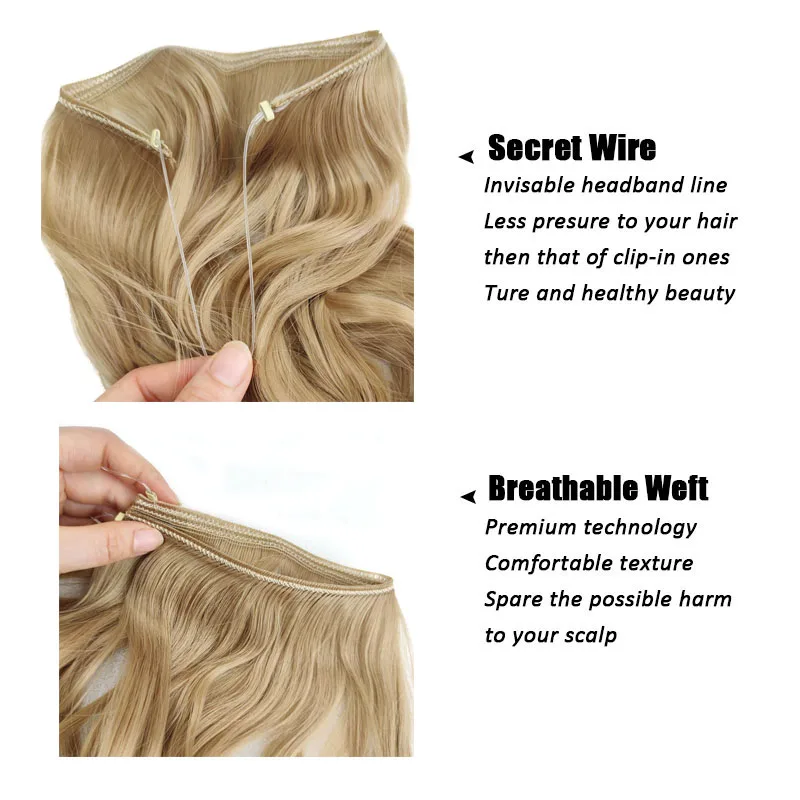 Nessuna clip, nessuna colla, extension per capelli invisibili, pezzo unico, 24 pollici, lunghe, lisce, ondulate, sintetiche, resistenti al calore_voghion.com