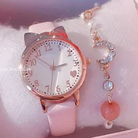 Fashion Kids Love Digital Dial Children Watch Set Leather Strap Quartz Watches Kid Girls Clock Children Watch + Bracelet no box 1