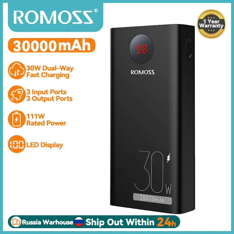 

Romoss Power Bank 30000mAh 30W 22.5W Fast Charge Type C Portable Charger 30000 Powerbank External Battery For Xiaomi 13 iPhone