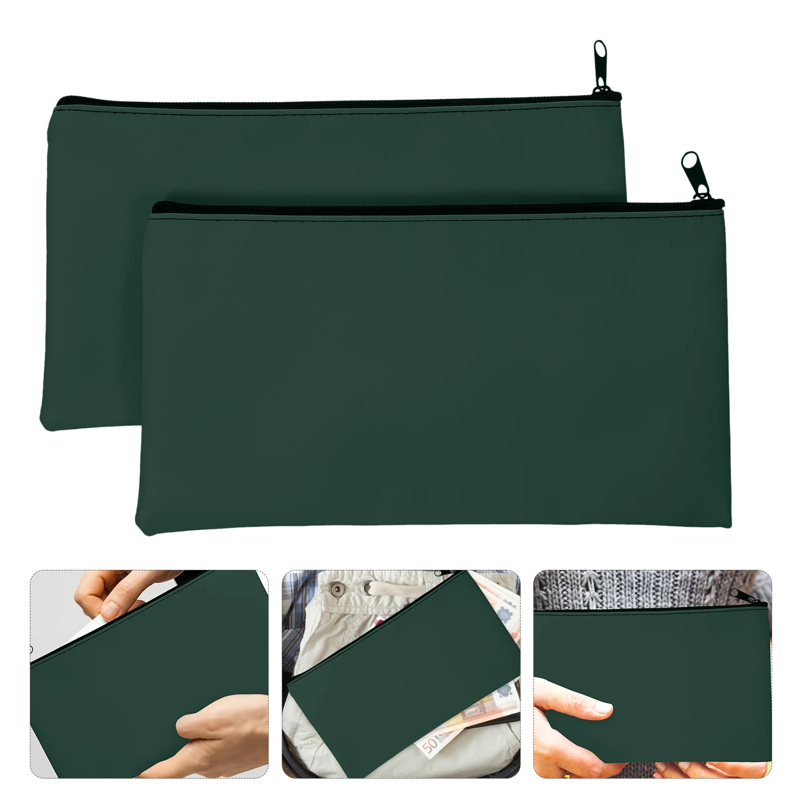 

2 Pcs Cash Register Bags Pu Bill Deposit Storage 2pcs Packed Navy Blue Purse Lottery Ticket Holders Zip up Money