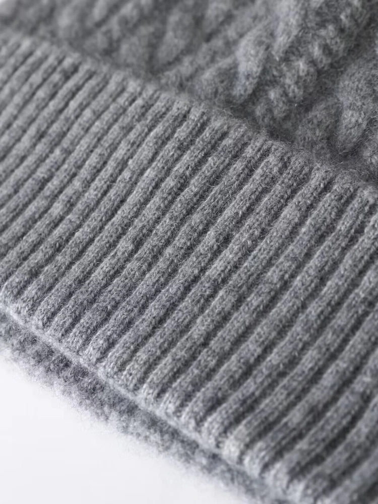 35% Cashmere Blend Thick Vintage Cable Beanies Women Solid Ribbed Hem Soft Knitted Cap Hat Wool Autumn Winter Warm Skull Caps 6