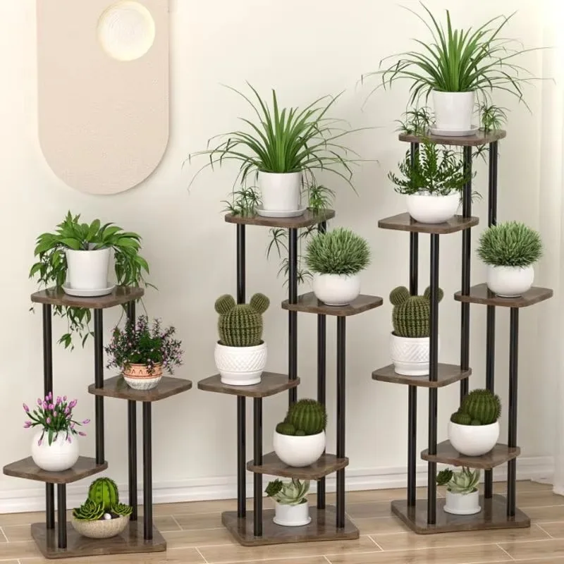 Modern Wooden Multi-Tier Plant Shelf Balcony Flower Stand Living Room Green Plants Flower Pots Storage stand
