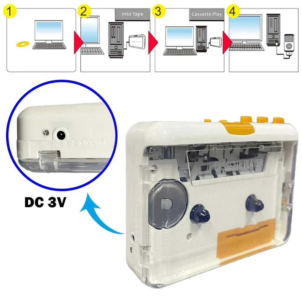 New Portable Cassette Player Walkman Tape Player, USB Cassettes Recorder MP3/CD Audio Auto Reverse USB Cassette Tape Player