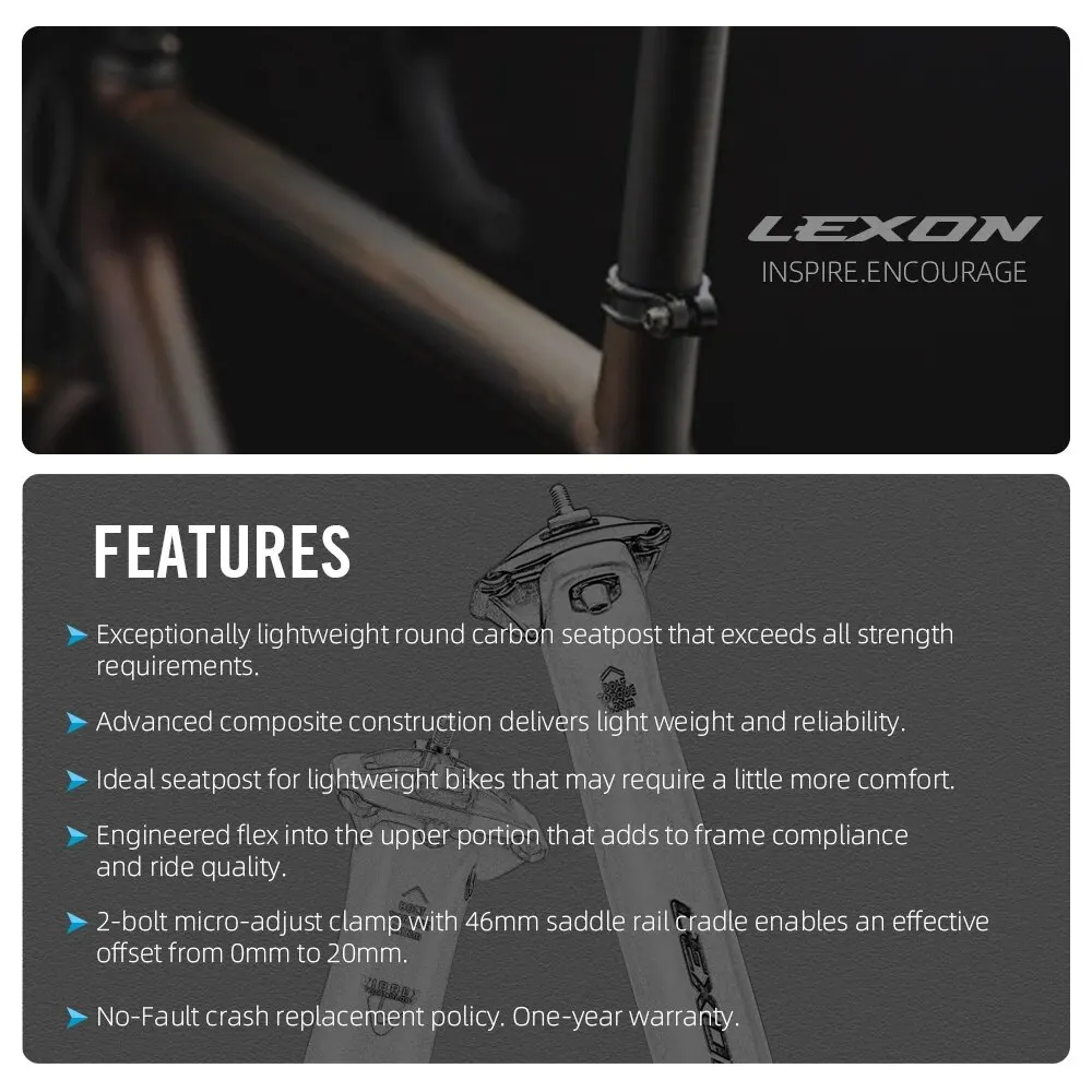 LEXON Ultralight Carbon Seatpost 27.2/31.6mm 145g/155g 350mm MTB Gravel Road - Image 3