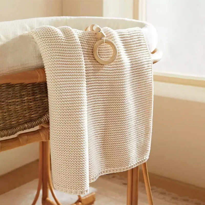 

Knitted Baby Blanket Washable Lightweight Beige Nap Blanket Cozy Throw Blanket for Sofa Bed Rocking Chair