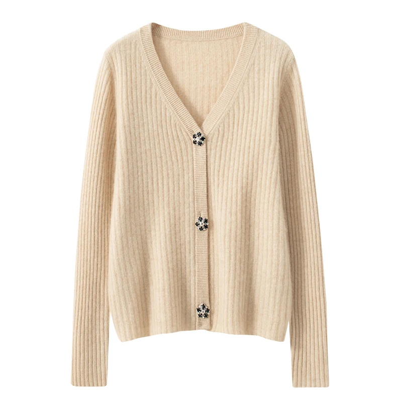 

2022 Cardigan Women's High Elastic Sweater Spring Autumn/Winter 100% Cashmere Sweater Knitted Jacket Female Casual Basic Shirt