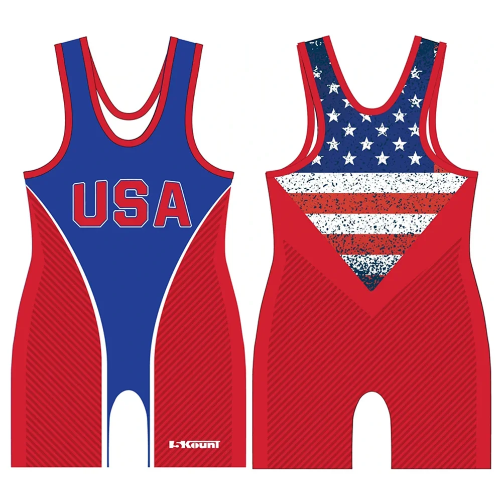 

5kount Usa Team Summer Men's Race Wrestling Singlets Suit Boxing Kit Weightlifting Gym Training Tights Run Clothing Speedsuit