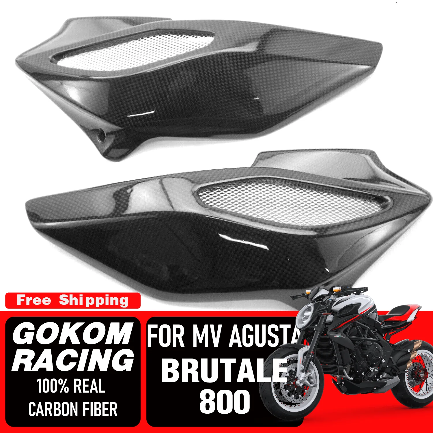 

Gokom Racing For MV AGUSTA Brutale800 Air Intake Covers COWLING FAIRING 100% REAL CARBON FIBER MOTORCYCLE ACCESSORIES